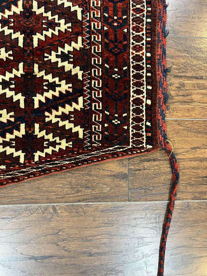 Antique Turkoman Camel Trapping Rug Hand Knotted Asmalyk Red Black Ivory