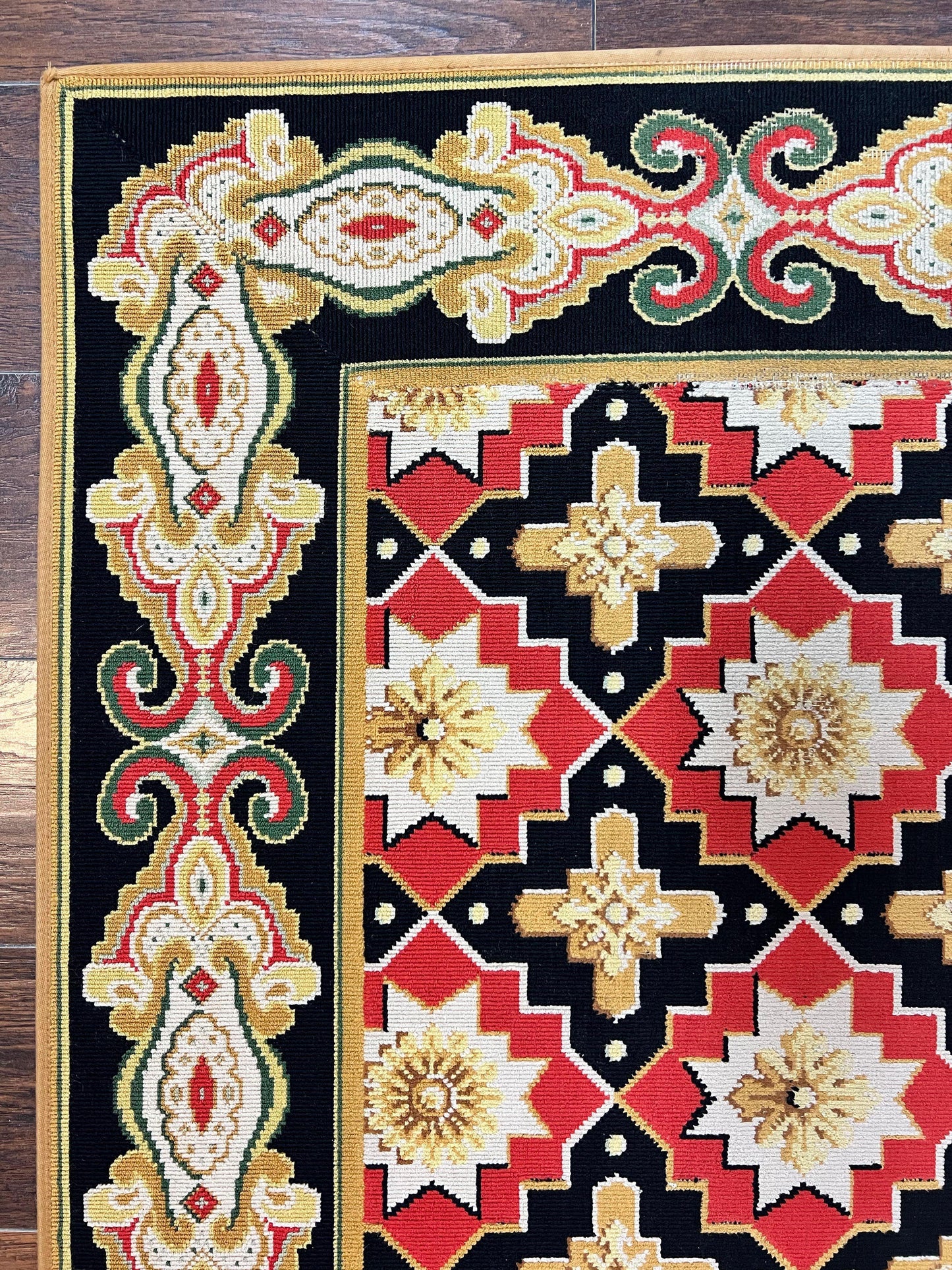 Vintage Runner Rug Long Hallway Wool Panel Design Red Black Ivory Tan European Style