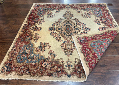 Square Persian Kerman Rug, Beige/Cream and Light Blue, Traditional Persian Rug, 5.5 x 5.5 ft