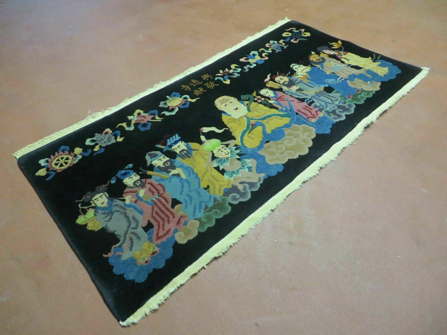 Chinese Wool Pictorial Rug Hand Knotted Vintage Confucius Immortals Scene Carpet
