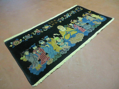 Chinese Wool Pictorial Rug Hand Knotted Vintage Confucius Immortals Scene Carpet