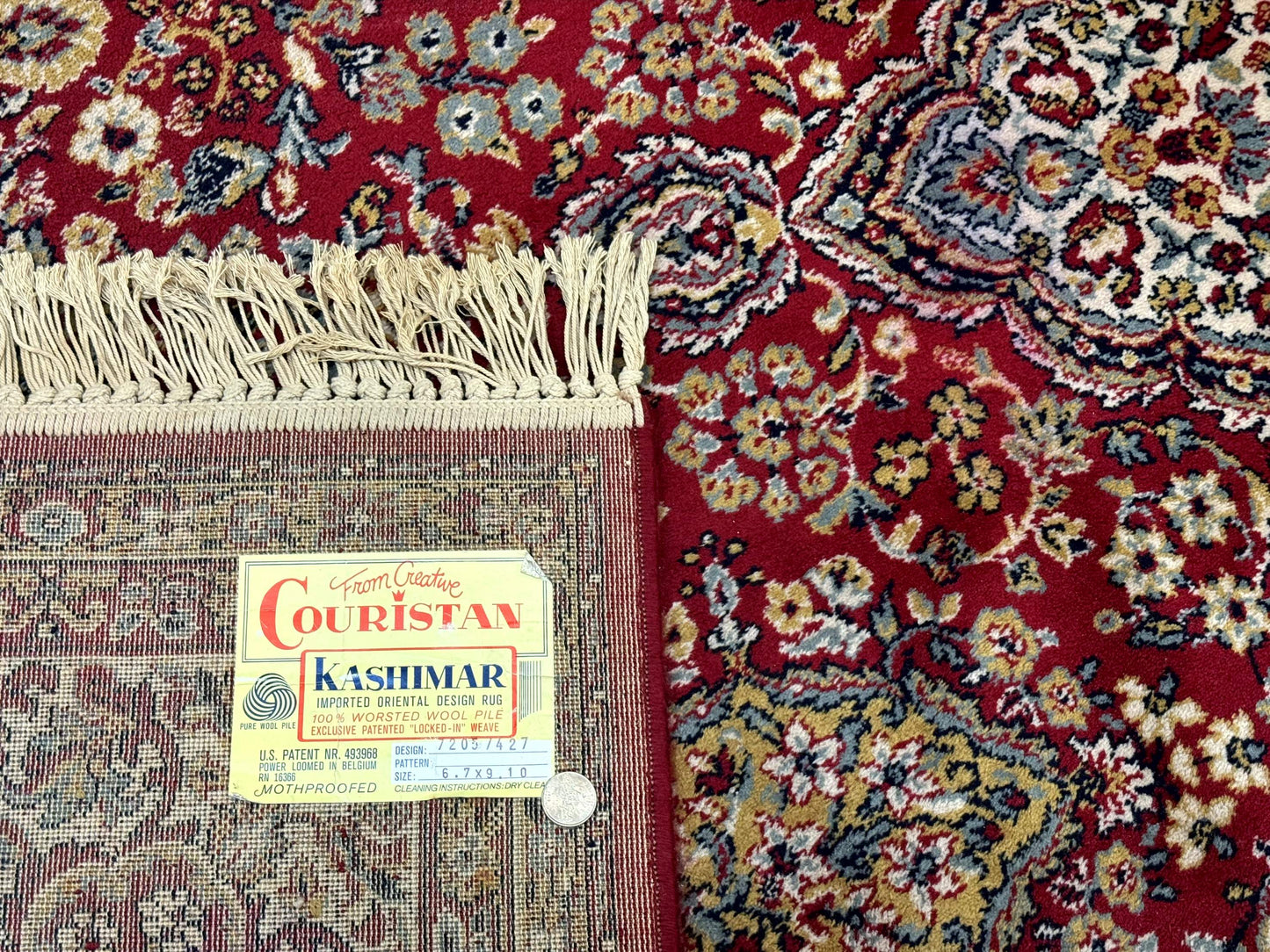 Persian Wool Rug 7x10, Couristan Carpet, Belgium Power Loomed Rug, Red, Floral, Traditional