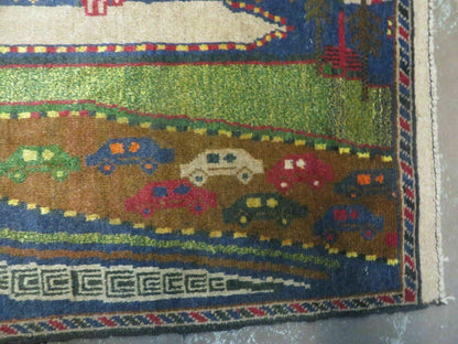 Vintage Afghan Balouch Tribal Wool Pictorial Rug 3x5 Handmade