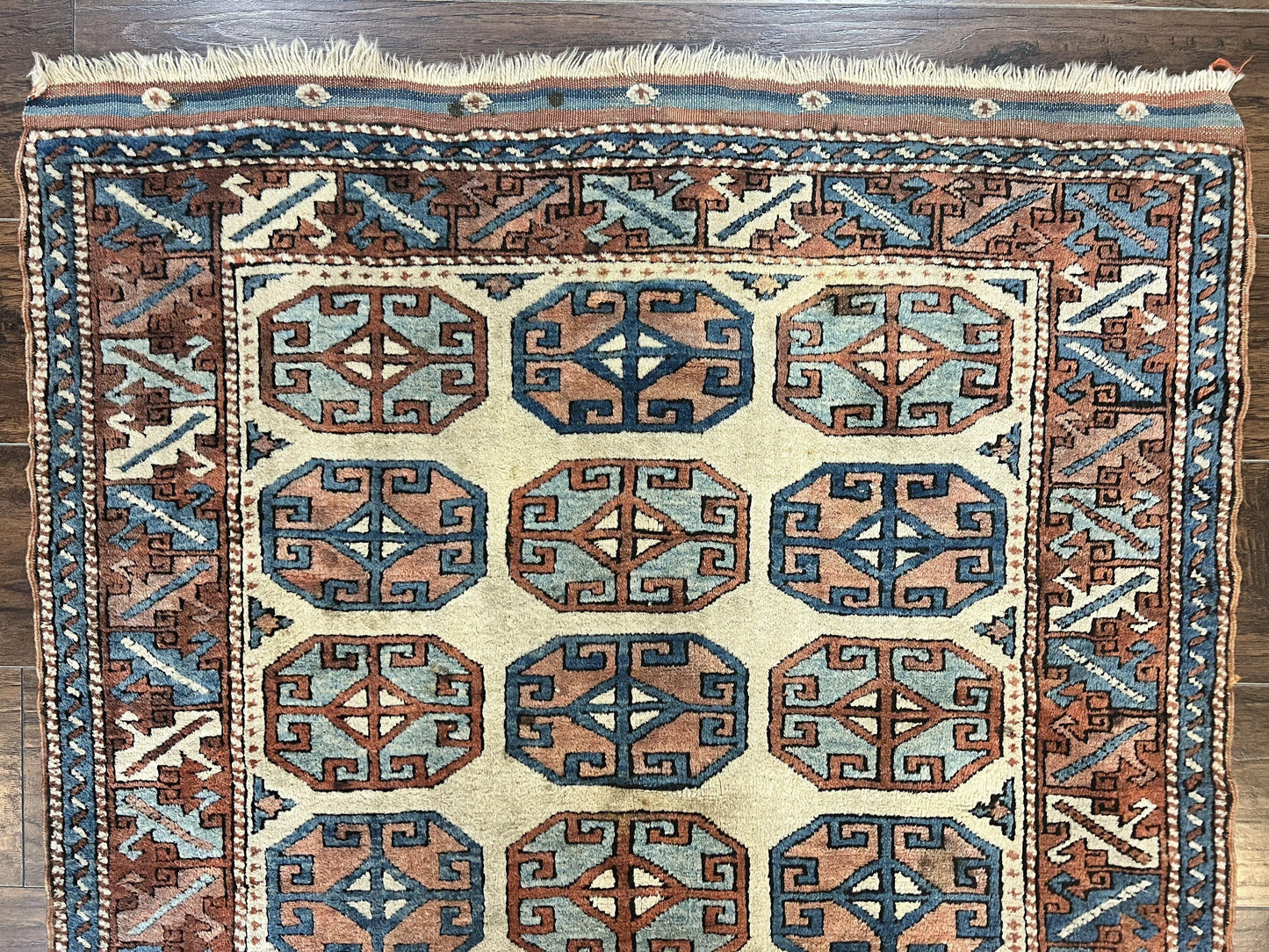 Turkish Kazak Rug 3x4 Wool Hand Knotted Vintage Carpet Geometric Tribal Motif