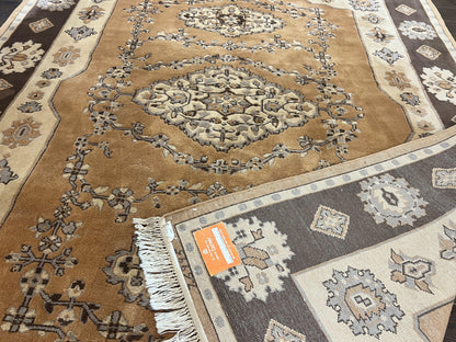 Indian Oushak Rug 8x10, Wool Hand Knotted Vintage Carpet