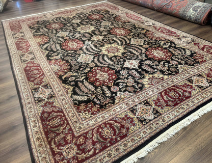 Sino Persian Rug 9x12 Wool Silk Handmade Allover Pattern Black Maroon