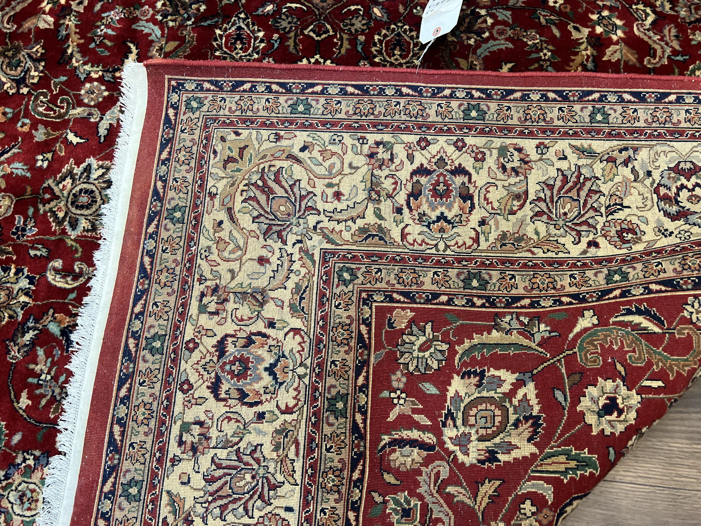 Vintage Indo Persian Rug 6x9, Very Finely Hand-Knotted Carpet 6 x 9 Red Cream Indian Oriental Carpet, Traditional Floral Wool Area Rug 1970s