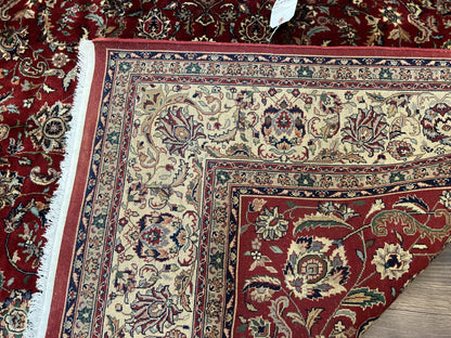 Vintage Indo Persian Rug 6x9, Very Finely Hand-Knotted Carpet 6 x 9 Red Cream Indian Oriental Carpet, Traditional Floral Wool Area Rug 1970s