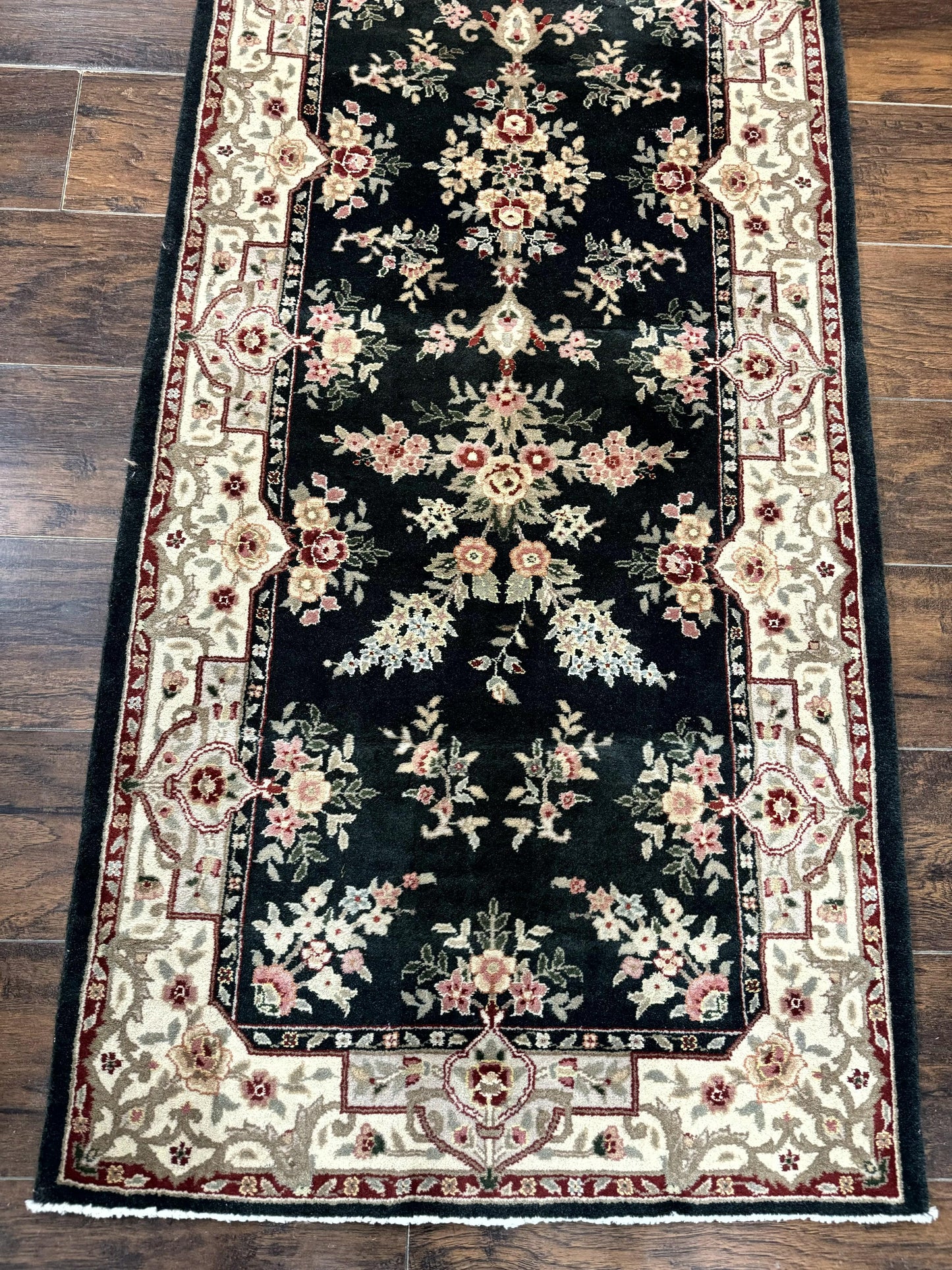 Long Pak Persian Runner Rug 2.7 x 21, Floral Allover, Dark Green and Beige, Handmade Wool Runner Rug, 21ft Runner for Hallway