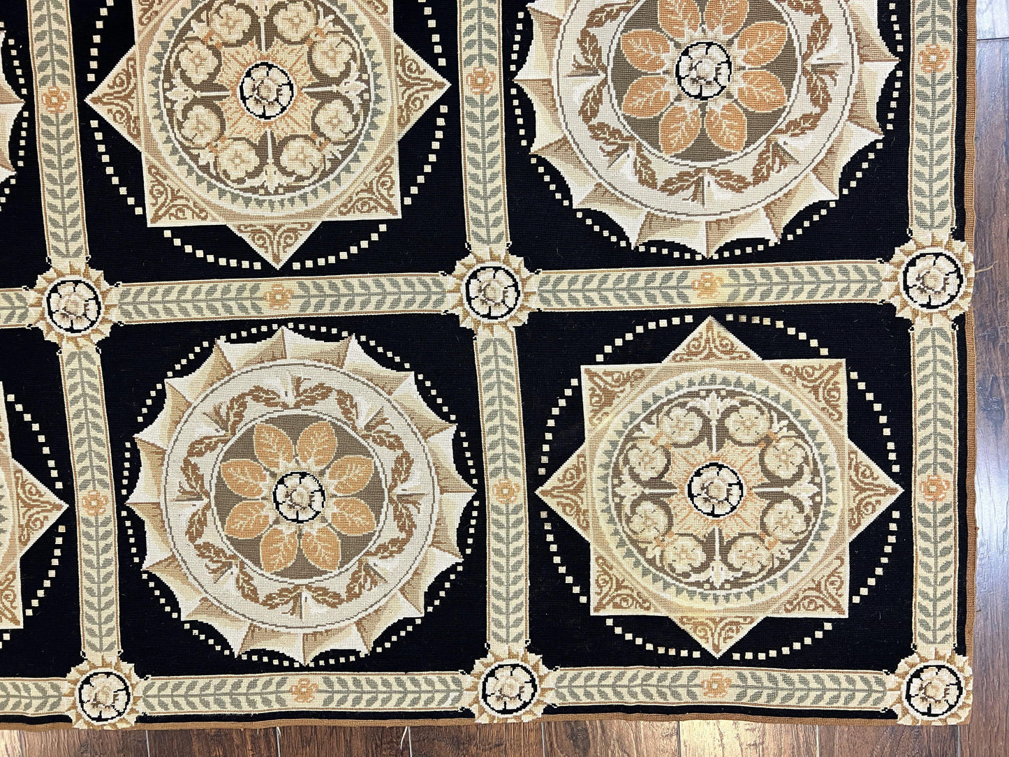 Needlepoint Rug 8x10 Handwoven Wool Panel Design Vintage French European