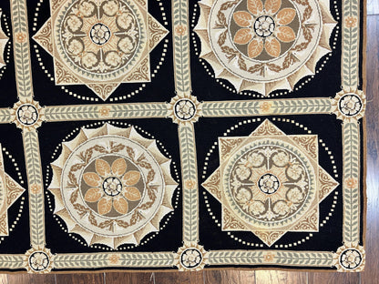 Needlepoint Rug 8x10 Handwoven Wool Panel Design Vintage French European