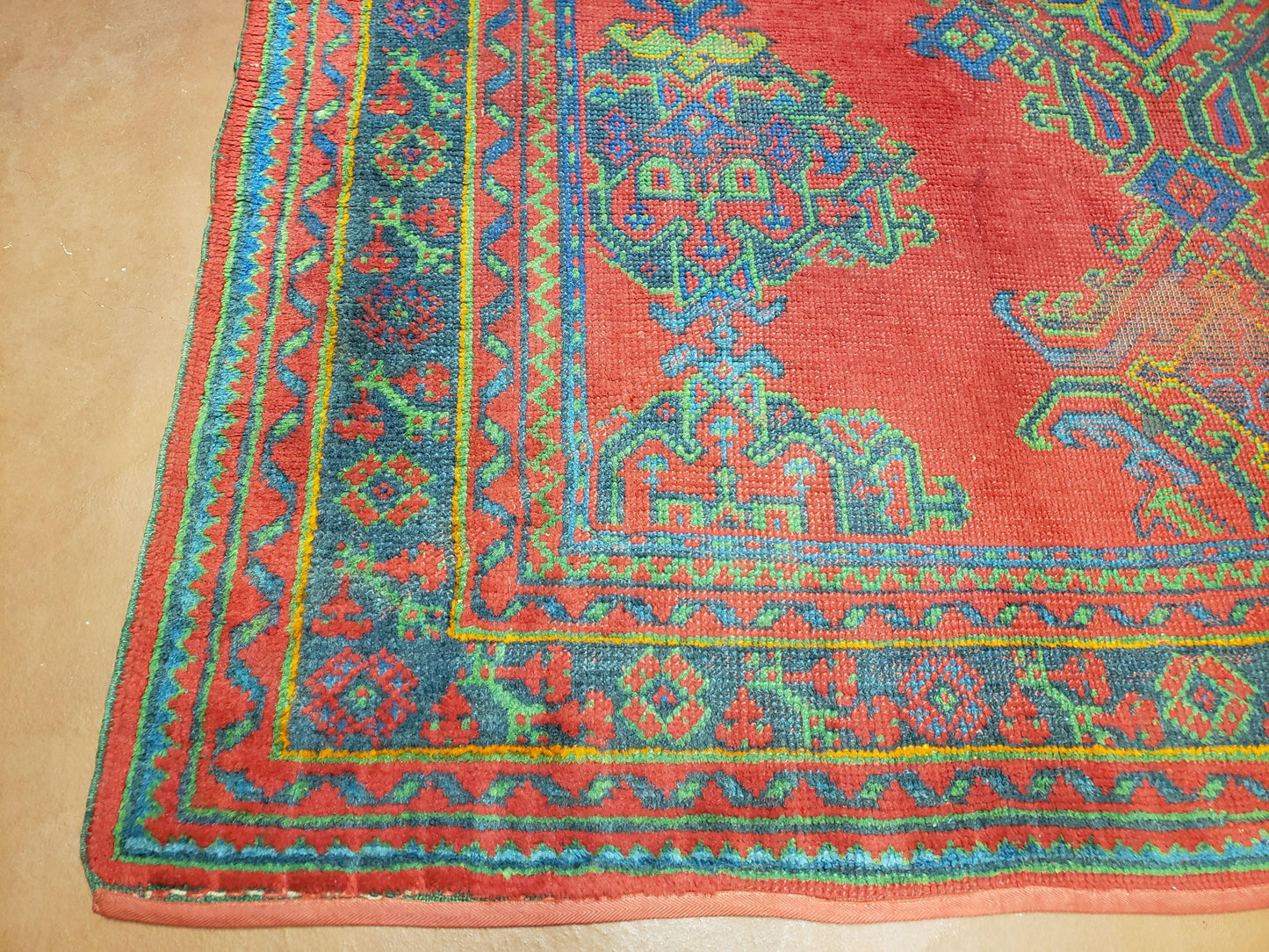 Turkish Oushak Rug 7x11 Vintage Red And Blue Hand Knotted Wool Area Rug
