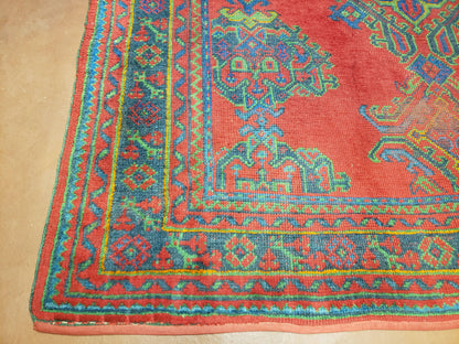 Turkish Oushak Rug 7x11 Vintage Red And Blue Hand Knotted Wool Area Rug