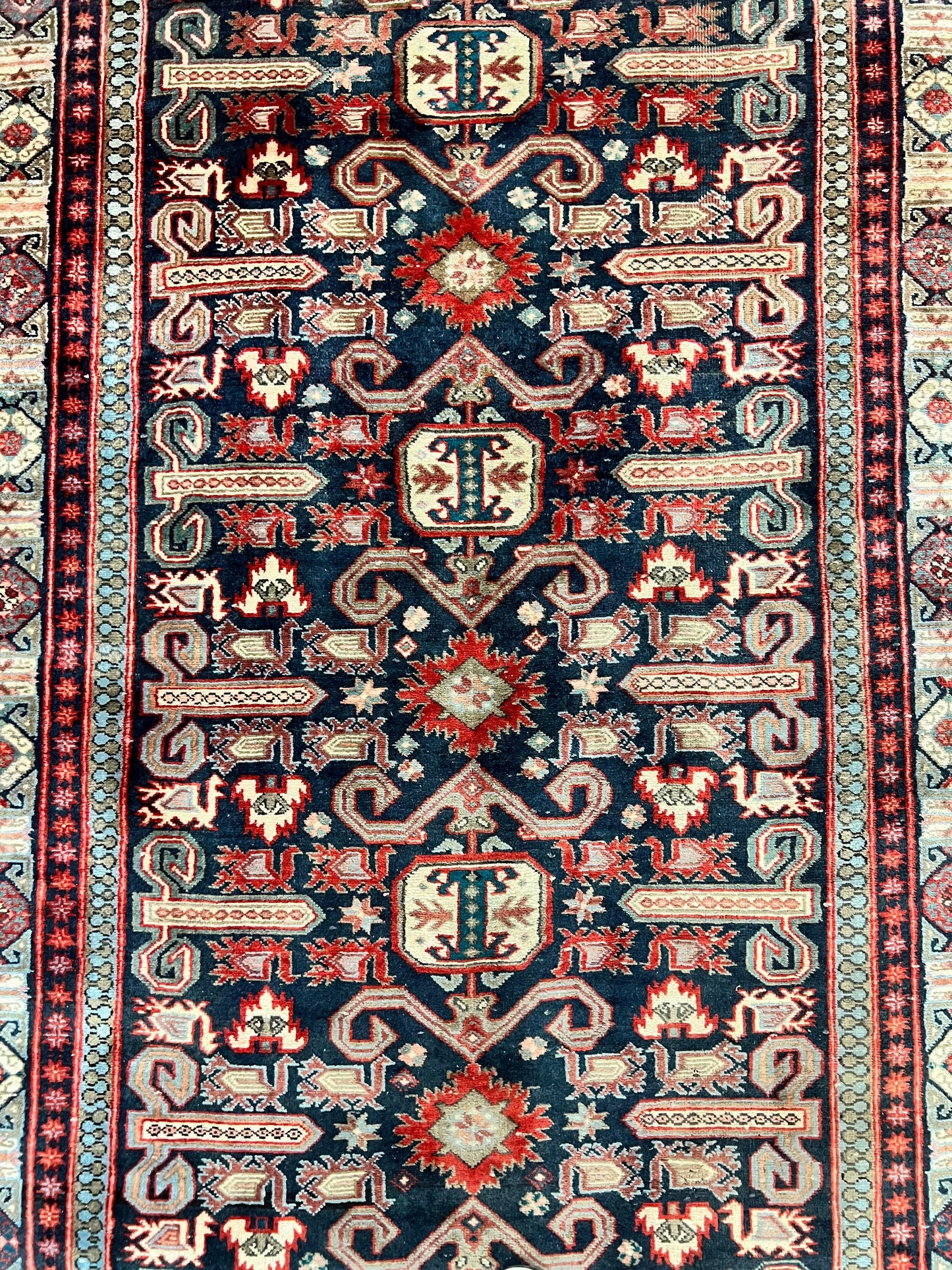 Persian Runner Rug 4.8x10 Antique Handmade Wool Kalegi Ardabil Tribal Navy Red