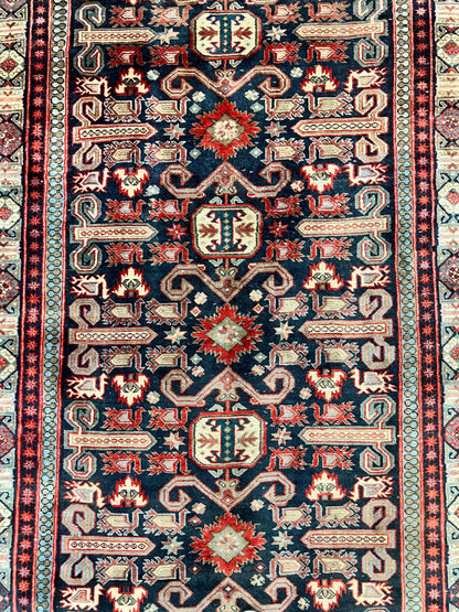 Persian Runner Rug 4.8x10 Antique Handmade Wool Kalegi Ardabil Tribal Navy Red