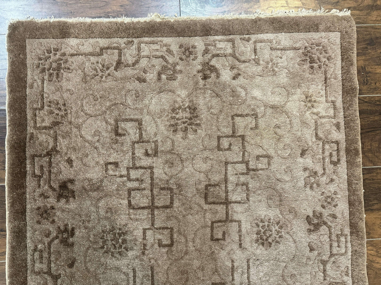 Antique Chinese Fette Rug 3x6 Handmade Wool Taupe Carpet Collection