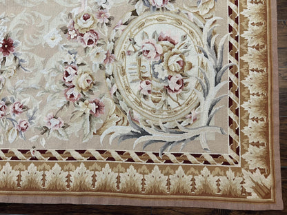 Aubusson Rug 9x12 Savonnerie Wool Floral Handmade European Area Rug