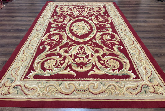 Burgundy Aubusson Wool Rug 6x9 Hand Knotted Vintage Carpet