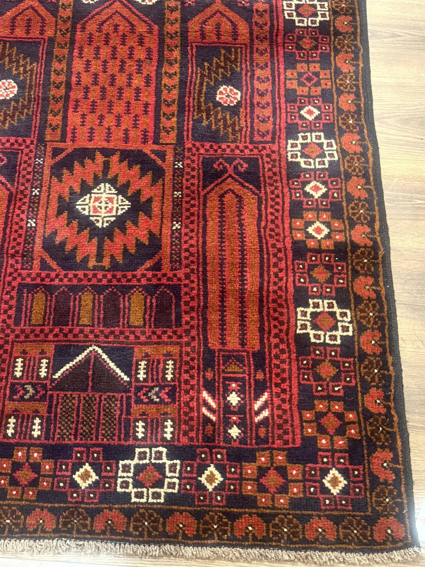 Balouch Rug Afghan Hand Knotted Wool Tribal Carpet 3x7 Red Colorful Traditional