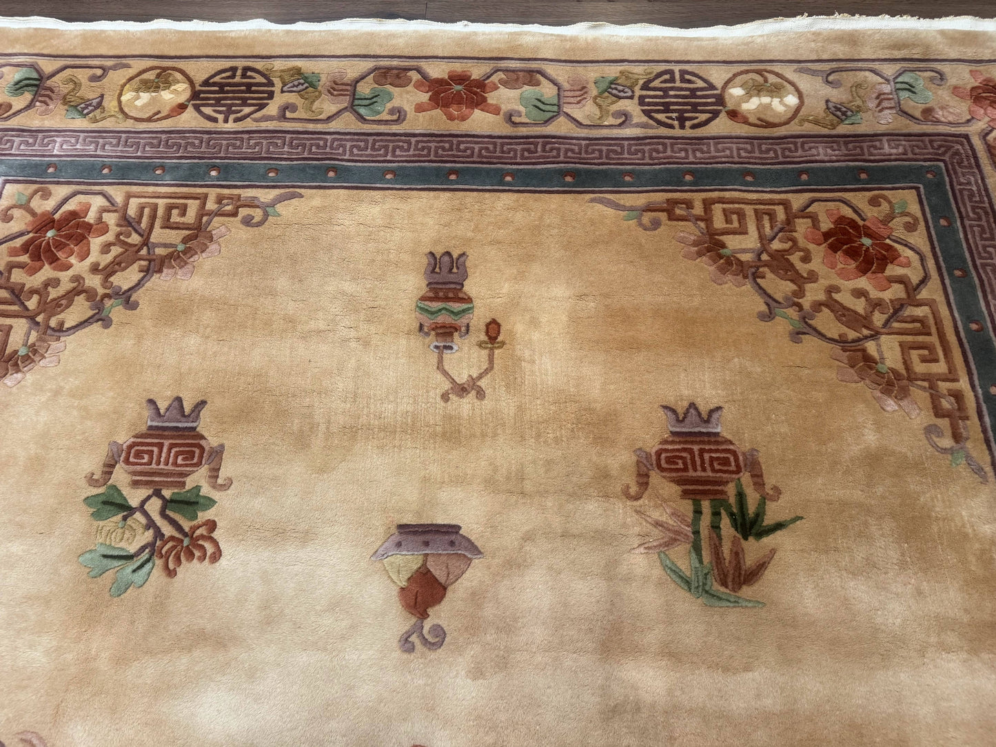 Chinese Wool Rug 90 Line Hand Knotted Vintage Handmade Area Rug