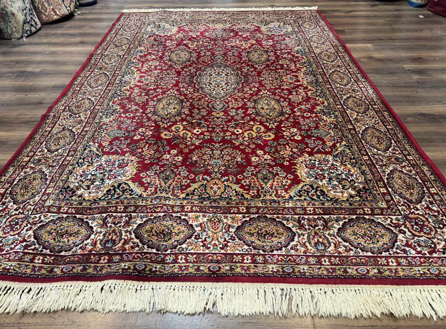 Persian Wool Rug 7x10, Couristan Carpet, Belgium Power Loomed Rug, Red, Floral, Traditional