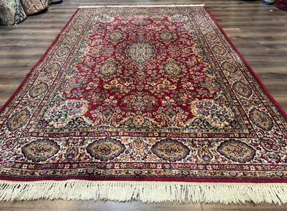 Persian Wool Rug 7x10, Couristan Carpet, Belgium Power Loomed Rug, Red, Floral, Traditional