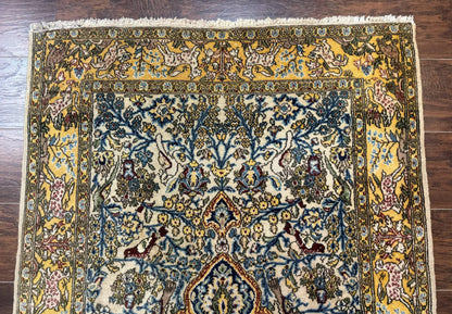 Persian Qum Tree of Life Rug 3.5 x 5.5, Animal Pictorials, Kork Wool with Silk Highlights