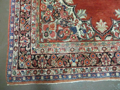 Antique Persian Sarouk Rug 5x8, Red, Semi Open Field, Hand Knotted, Wool