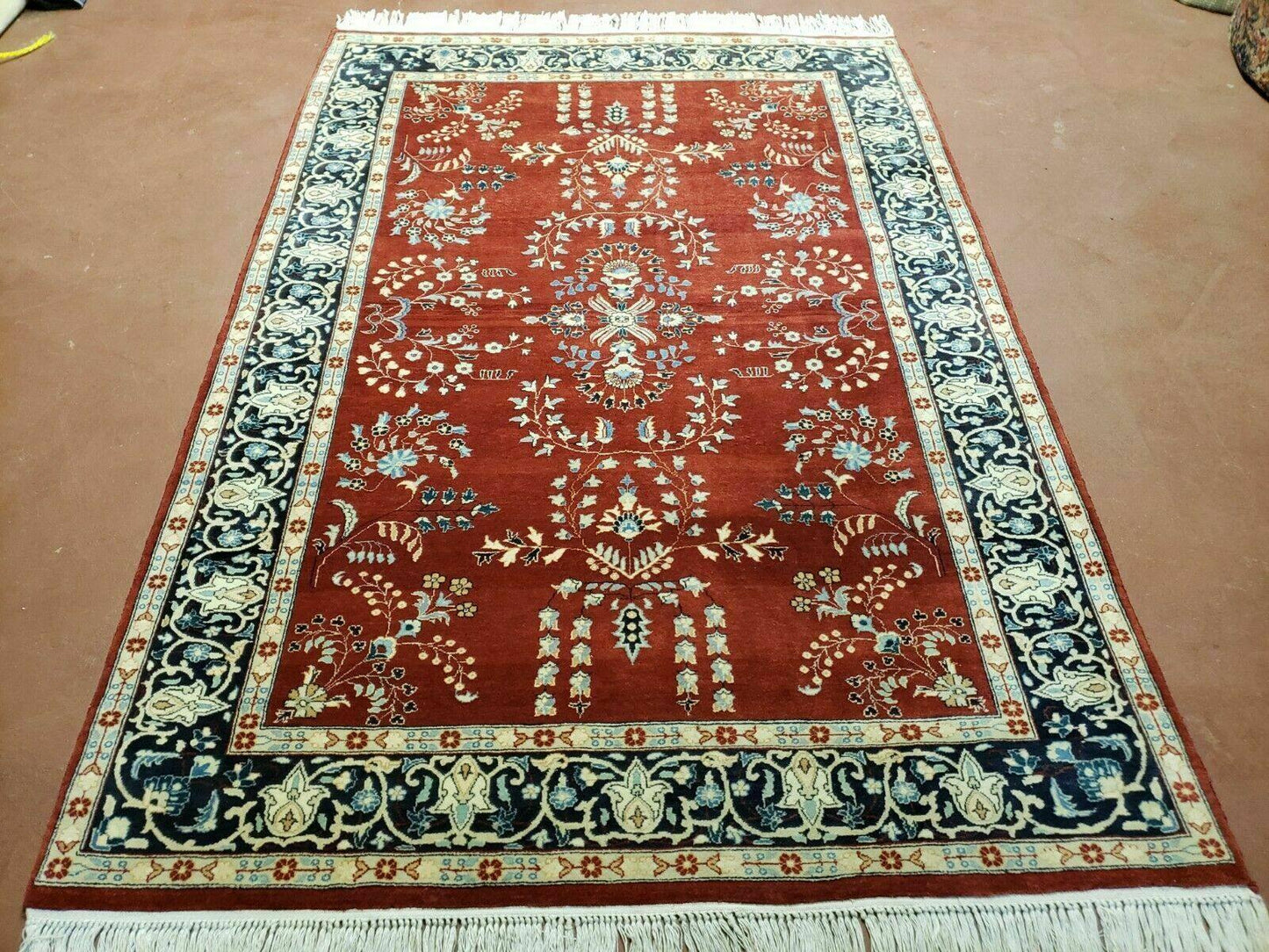Pakistani Rug Hand Knotted Vintage 4x6 Red Highly Detailed Wool