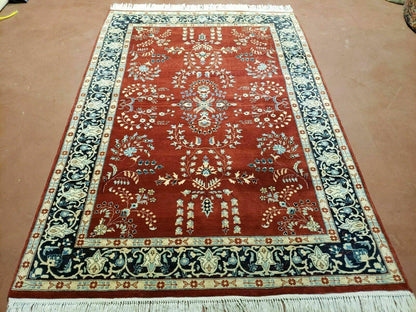 Pakistani Rug Hand Knotted Vintage 4x6 Red Highly Detailed Wool