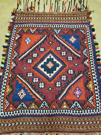 Antique Turkish Kilim Rug Handcrafted Wool 3 By 4 Ft Vintage Floor Covering