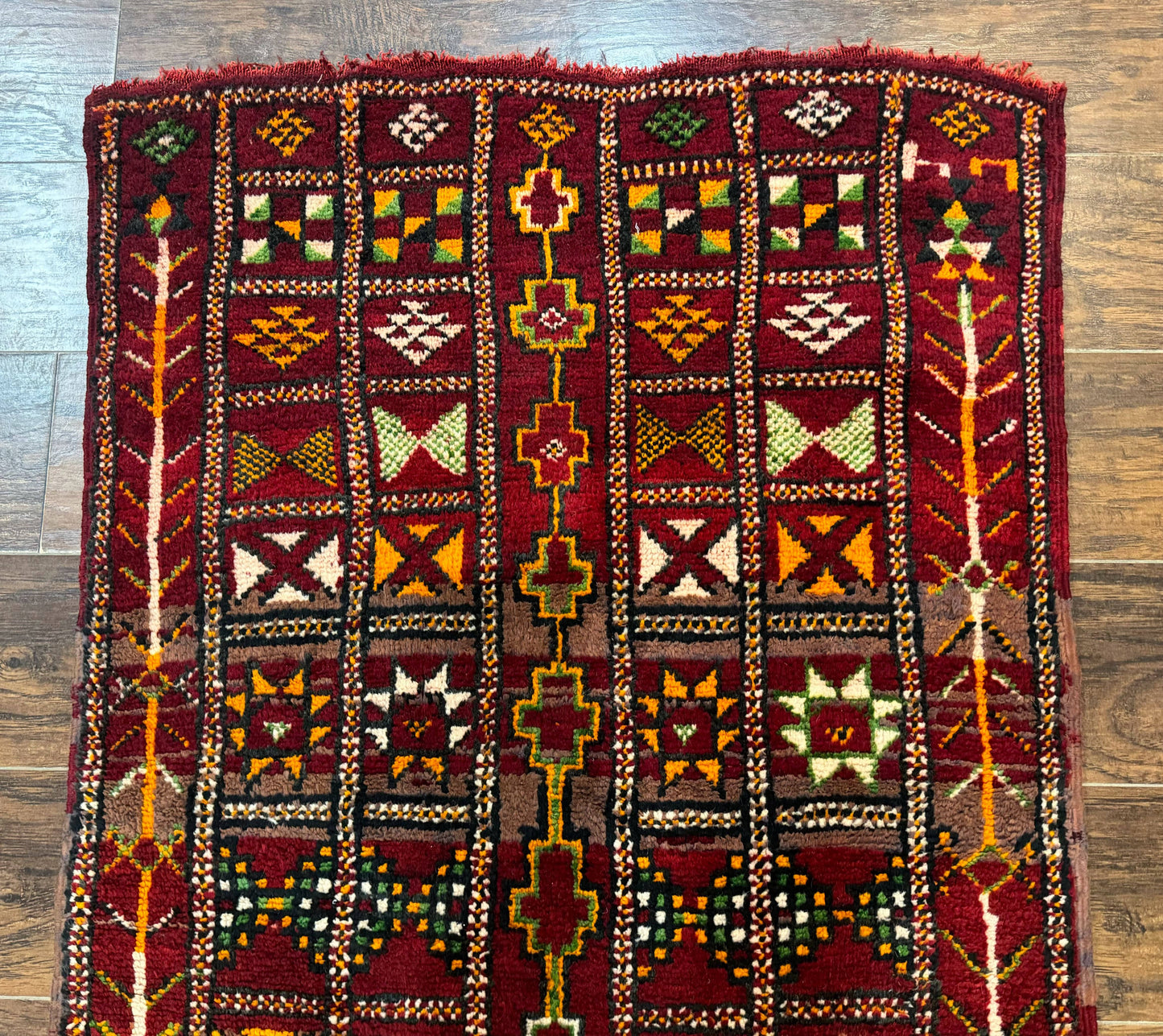 Moroccan Berber Rug Tribal 3x5 Geometric Wool Area Rug Red Orange Brown