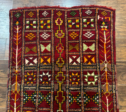 Moroccan Berber Rug Tribal 3x5 Geometric Wool Area Rug Red Orange Brown
