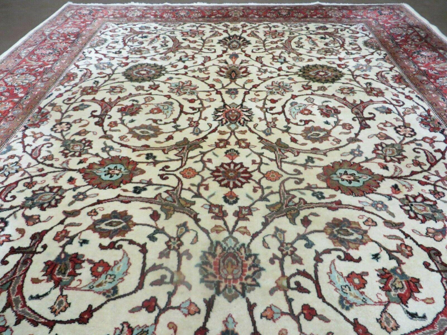 Hand Knotted Wool Rug Vintage Indian Floral Oriental Carpet 7x10
