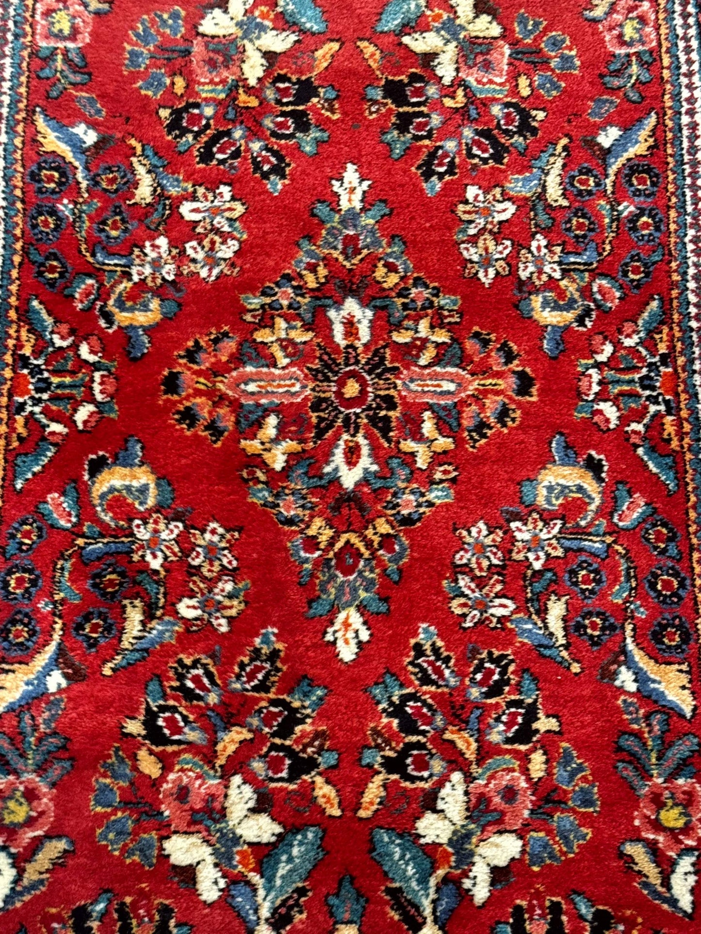 Persian Sarouk Runner Rug 3x12, Red Floral 3 x 12ft Runner, Vintage, Wool