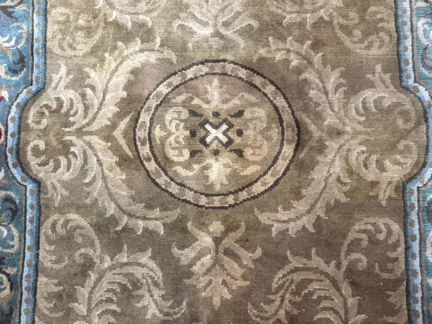 Tibetan Aubusson Rug 6x9, Gold-Beige, Soft Wool Pile, Handmade