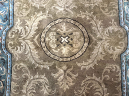 Tibetan Aubusson Rug 6x9, Gold-Beige, Soft Wool Pile, Handmade