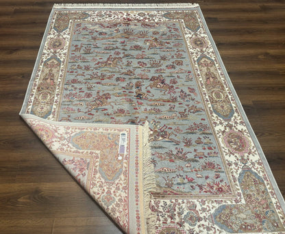 Turkish Silk Rug 5x7 Hunting Design Animal Pictorials Bamboo Silk