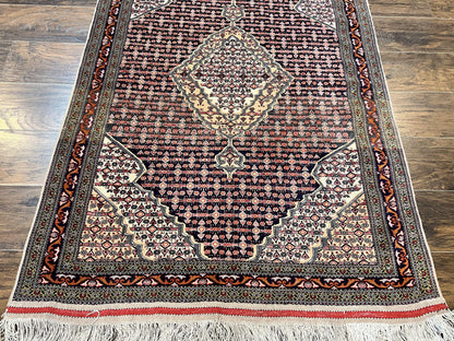 Afghan Rug Hand Knotted Wool Silk Highlights 4x5 Vintage Oriental Herati Pattern