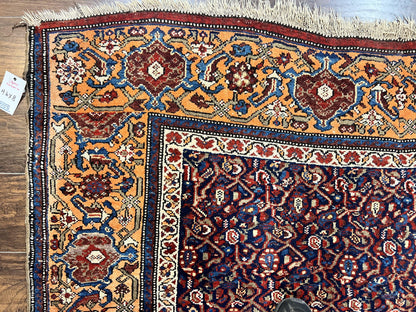 Persian Senneh Rug 4x8 Wool Hand Knotted Antique Kurdish Carpet Navy Blue Oriental Area Rug