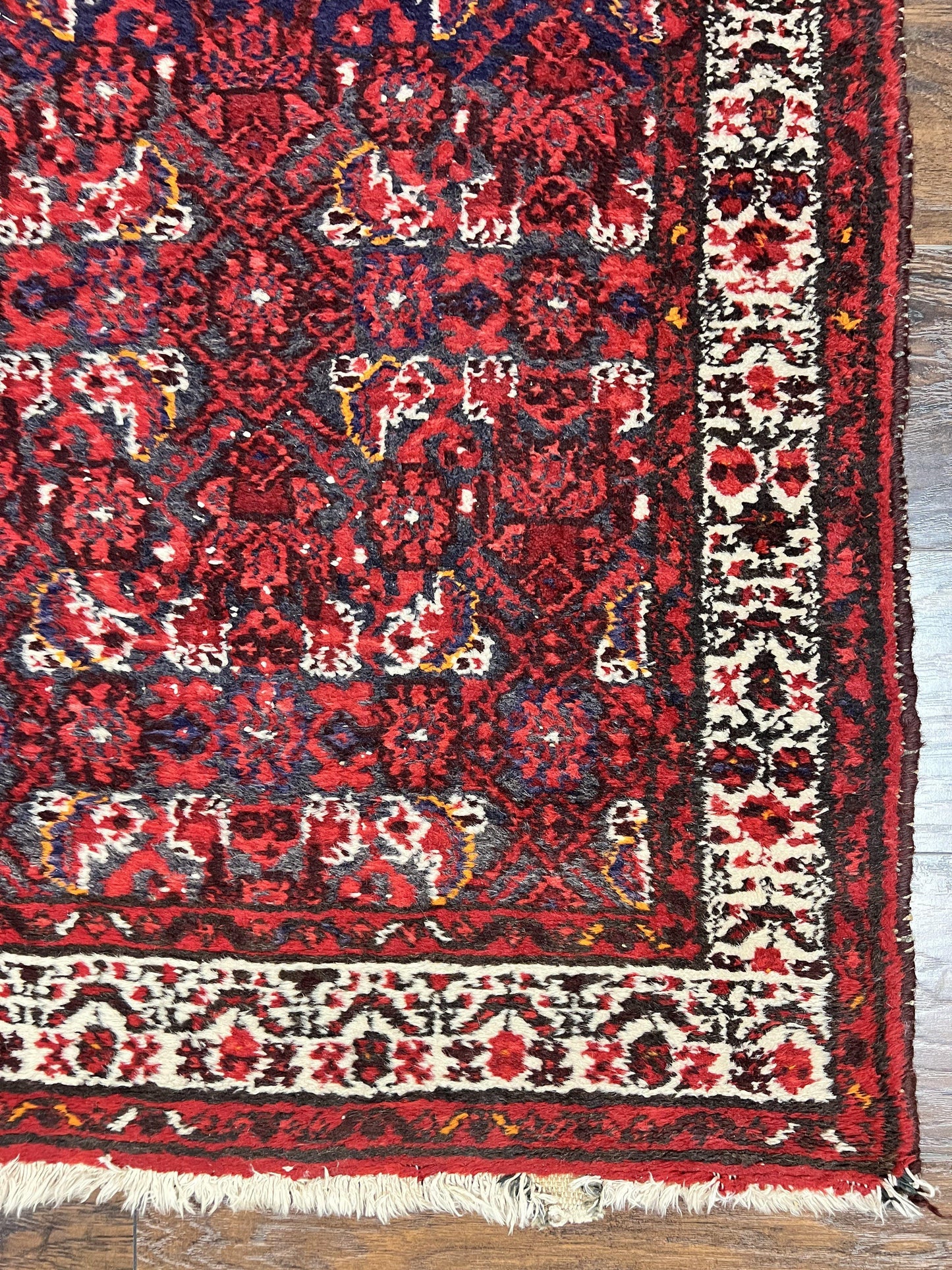 Persian Tribal Runner 3 x 9, Hamadan Dargazin Rug, Dark Blue and Red Wool Hand Knotted Hallway Rug, Vintage Antique Oriental Runner, 9ft Long Runner, Herati