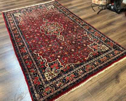 Antique Persian Rug 5x7, Red, Fine 260 KPSI, Bidjar Carpet