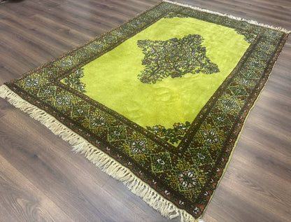 Moroccan Rug 6x8 Vintage Lime Green Wool Carpet Hand Knotted