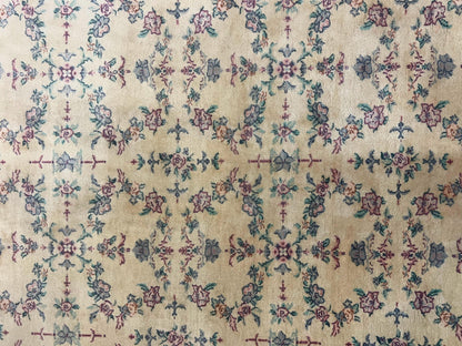 Sino Persian Rug 8x10 Floral Wool Handmade Carpet Oatmeal Teal