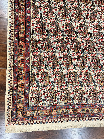 Persian Rug 4x6 Hand Knotted Ivory Mashad Kashmar Boteh Paisley Design