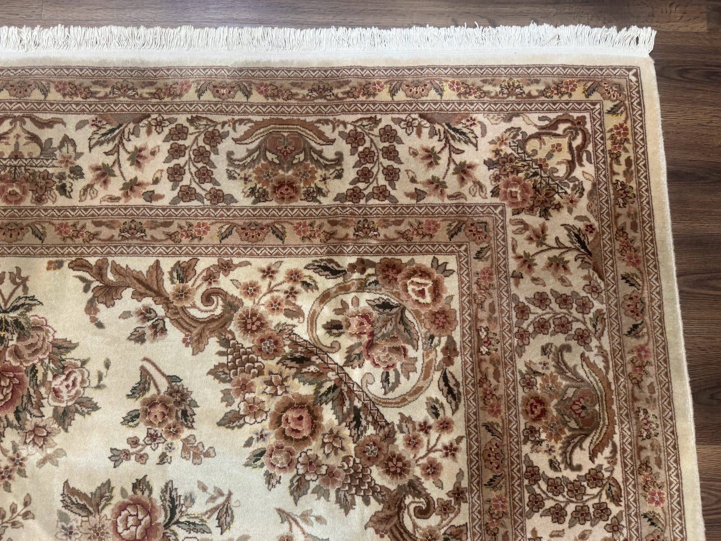 Sino Persian Rug 8x10, Floral, Elegant, Fine 225 KPSI, Beige, Wool & Silk