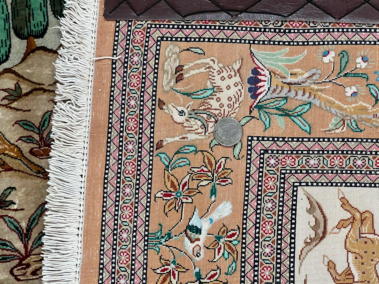 Silk Persian Qum Rug 3x5 Hunting Pattern Handmade Vintage Carpet Signed By Master Weaver