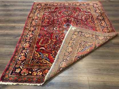 Persian Lilihan Rug 5x6 Red Floral Antique Persian Carpet