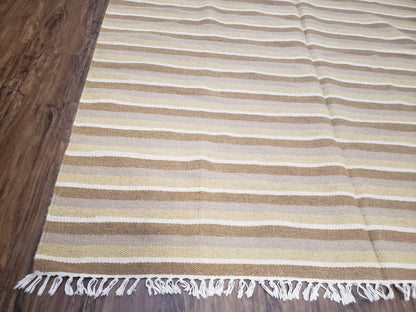 New Indian Striped Blanket, Multicolor Earthern Tones Kilim Rug, Wool Handmade South American Style Blanket, Queen Sized Bedspread 5x8 - 6x8