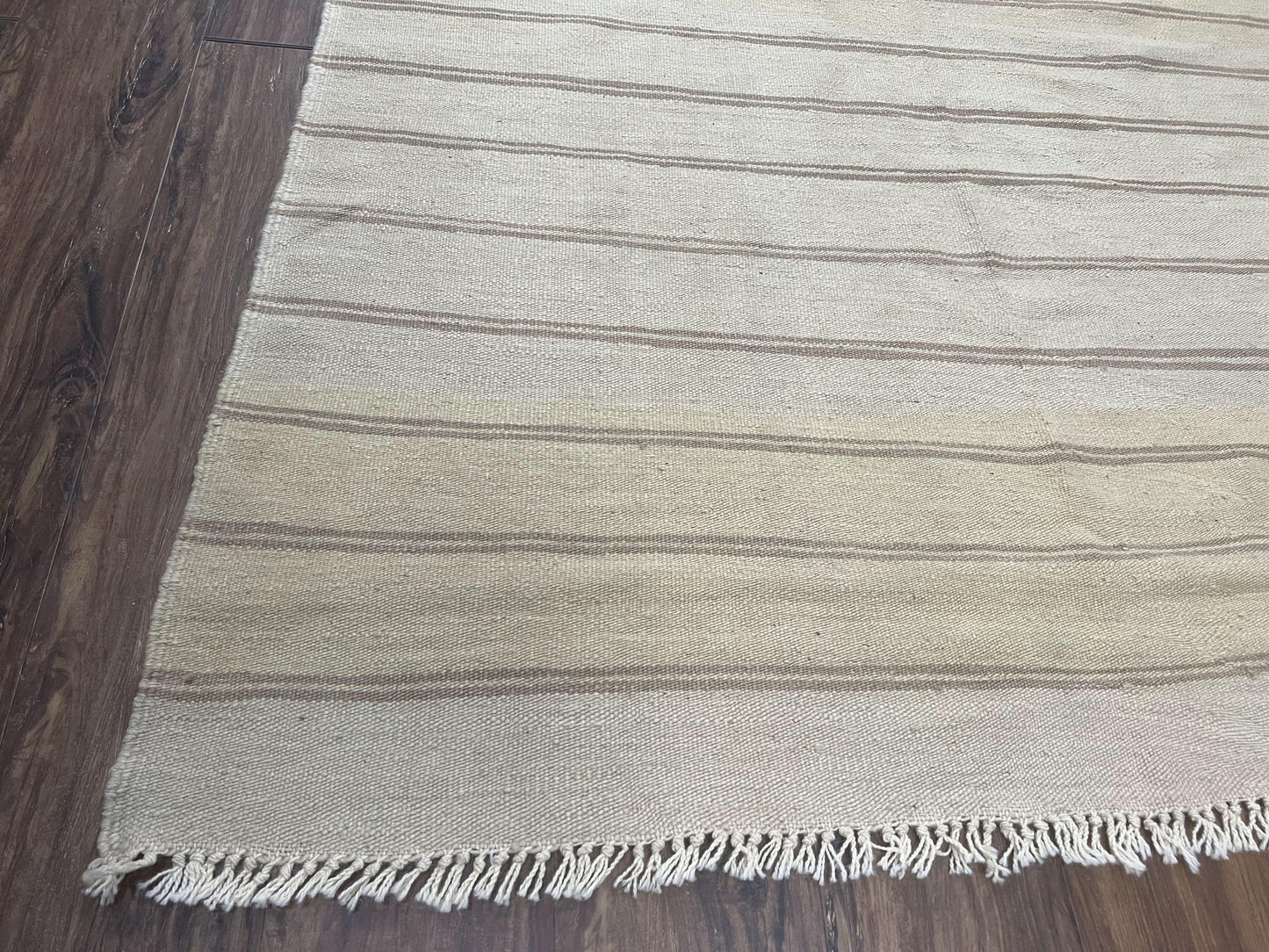 New Turkish Kilim Rug 5x8 Flatweave Wool Carpet Hand Woven Bohemian Contemporary Striped Gray Taupe